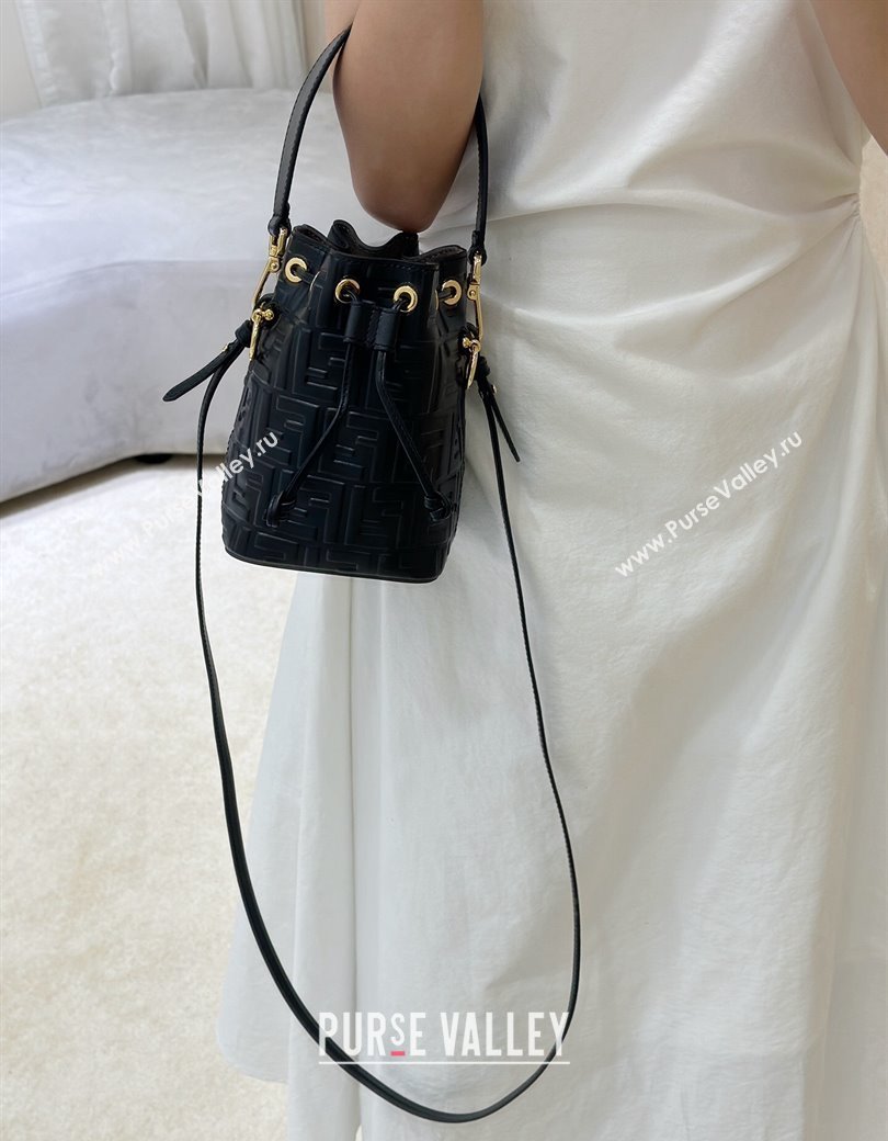 Fendi Mon Tresor Mini Bucket Bag in FF Leather Black 2024 FF020 (CL-241213026)