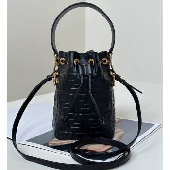 Fendi Mon Tresor Mini Bucket Bag in FF Leather Black 2024 FF020 (CL-241213026)