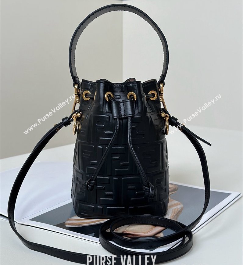 Fendi Mon Tresor Mini Bucket Bag in FF Leather Black 2024 FF020 (CL-241213026)