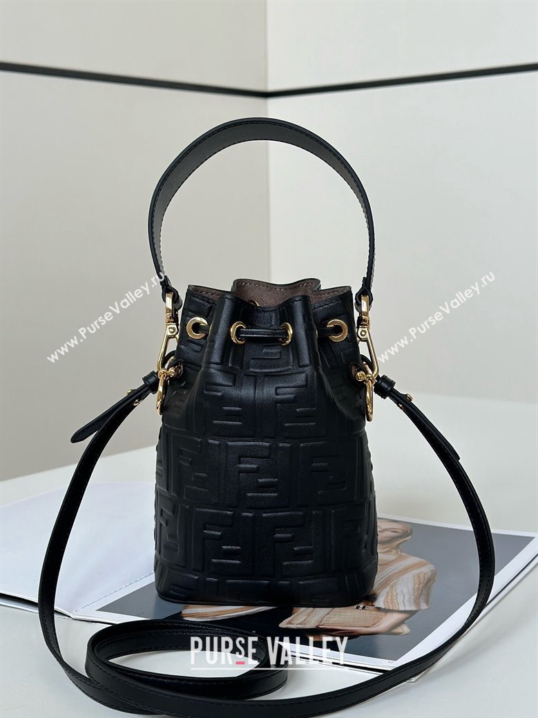 Fendi Mon Tresor Mini Bucket Bag in FF Leather Black 2024 FF020 (CL-241213026)