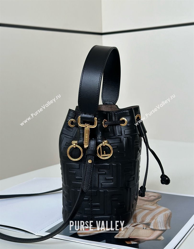 Fendi Mon Tresor Mini Bucket Bag in FF Leather Black 2024 FF020 (CL-241213026)