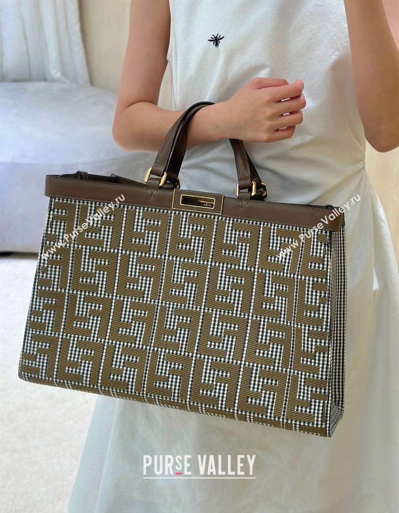 Fendi Medium X-Tote Bag in FF Houndstooth Fabric Brown 2024 8589 (CL-241212097)