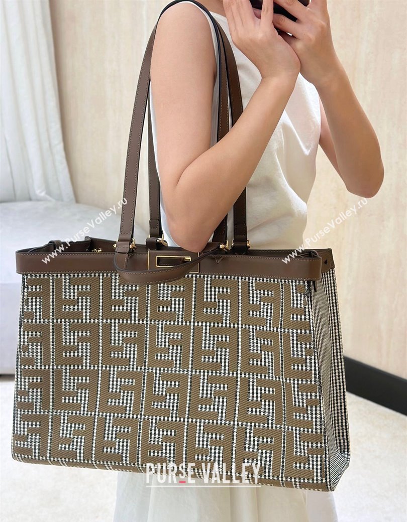 Fendi Medium X-Tote Bag in FF Houndstooth Fabric Brown 2024 8589 (CL-241212097)