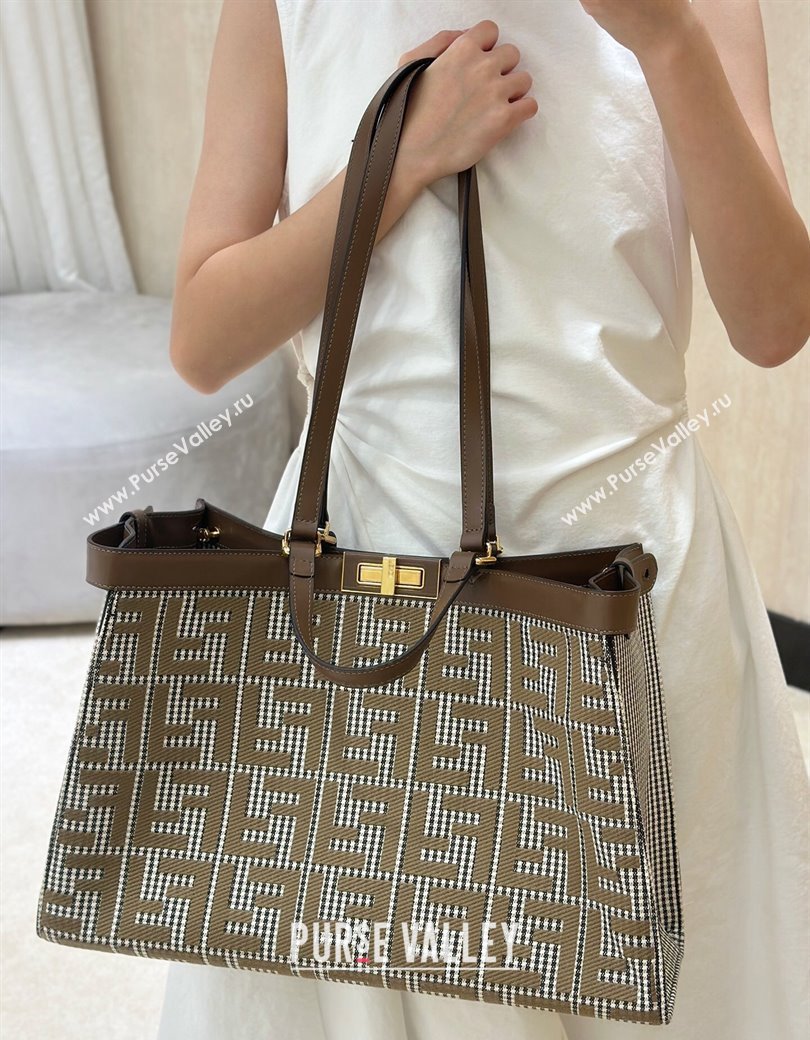 Fendi Medium X-Tote Bag in FF Houndstooth Fabric Brown 2024 8589 (CL-241212097)