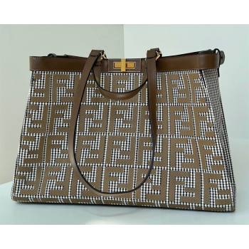 Fendi Medium X-Tote Bag in FF Houndstooth Fabric Brown 2024 8589 (CL-241212097)