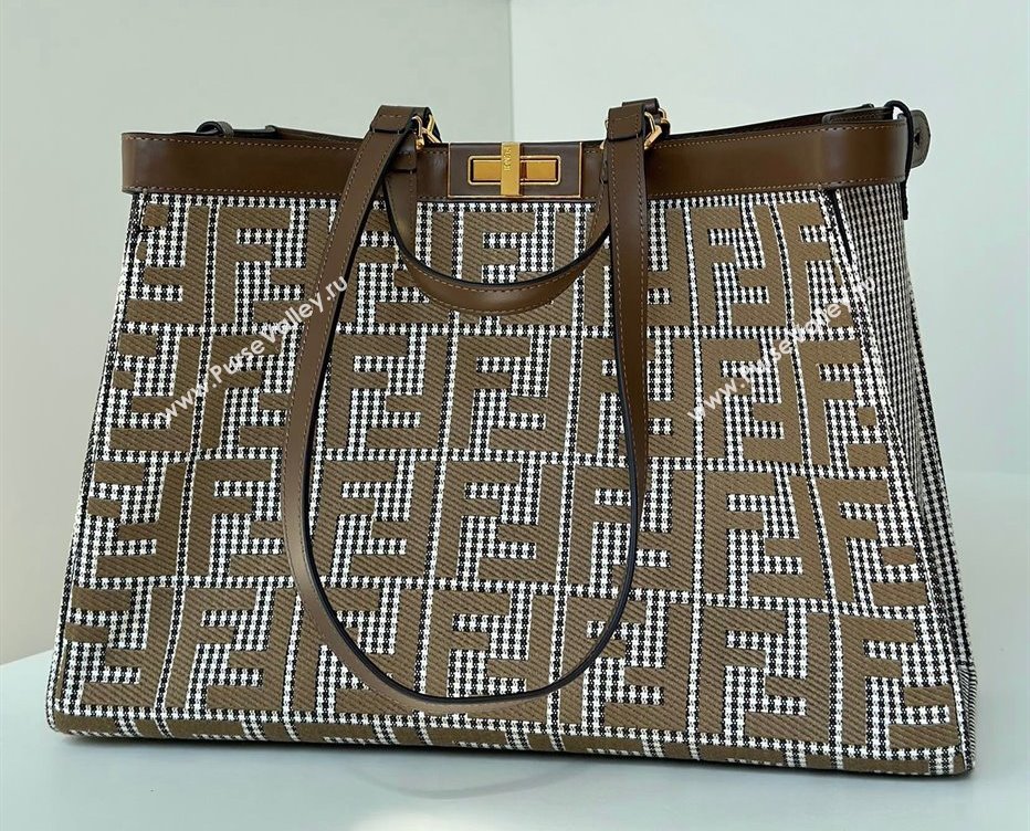 Fendi Medium X-Tote Bag in FF Houndstooth Fabric Brown 2024 8589 (CL-241212097)