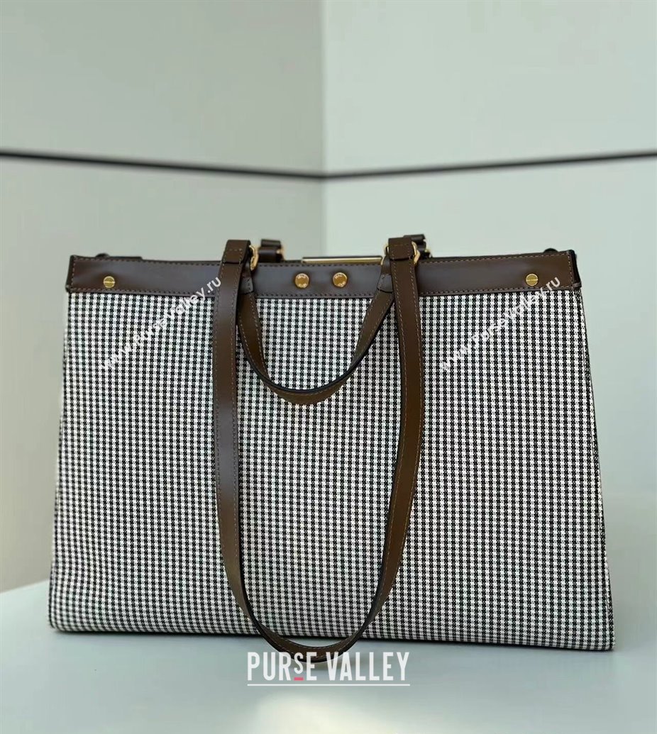 Fendi Medium X-Tote Bag in FF Houndstooth Fabric Brown 2024 8589 (CL-241212097)