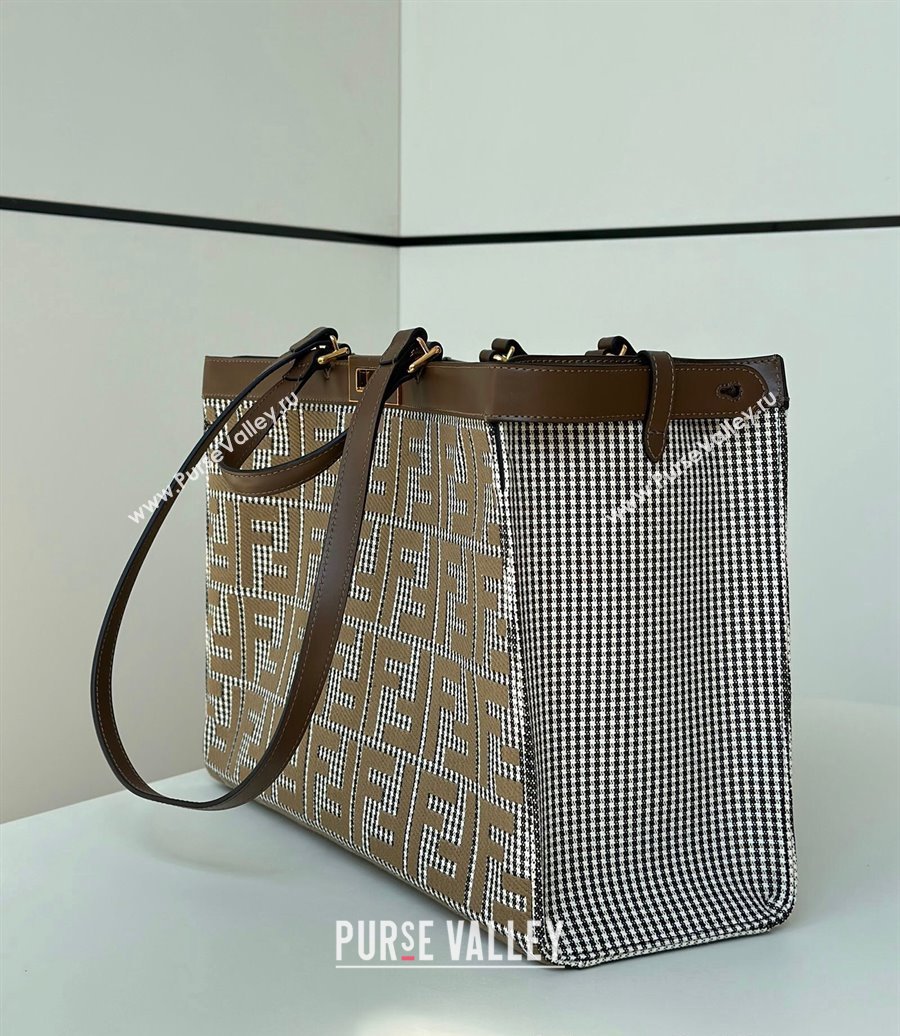 Fendi Medium X-Tote Bag in FF Houndstooth Fabric Brown 2024 8589 (CL-241212097)