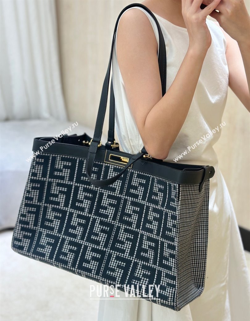 Fendi Medium X-Tote Bag in FF Houndstooth Fabric Blue 2024 8589 (CL-241212098)