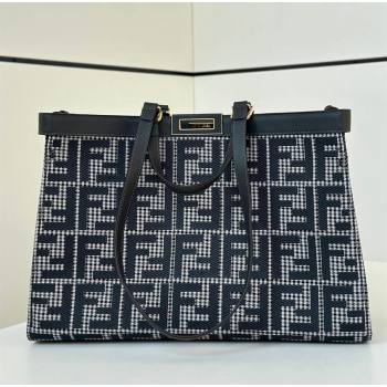 Fendi Medium X-Tote Bag in FF Houndstooth Fabric Blue 2024 8589 (CL-241212098)