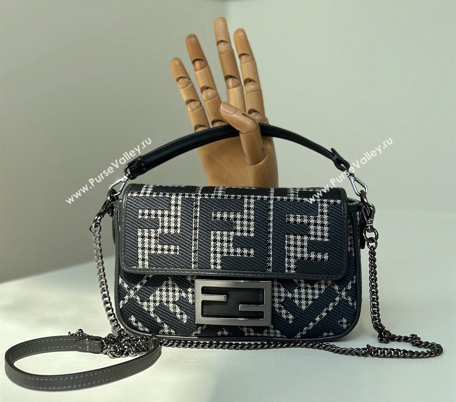 Fendi Baguette Mini bag in FF Houndstooth Fabric Blue 2024 8588S (CL-241212094)