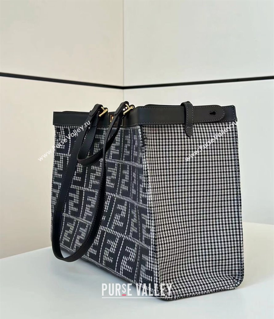 Fendi Medium X-Tote Bag in FF Houndstooth Fabric Blue 2024 8589 (CL-241212098)