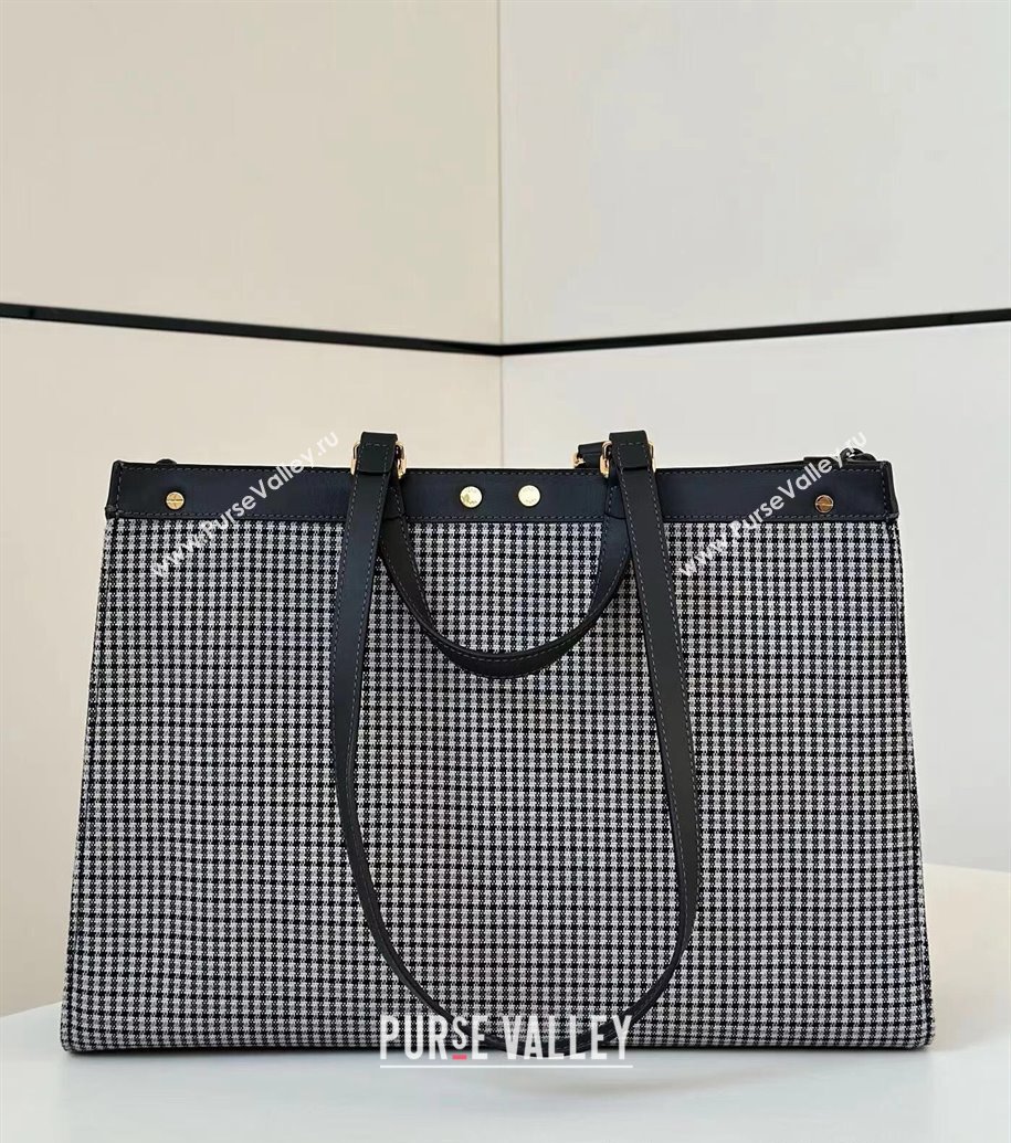 Fendi Medium X-Tote Bag in FF Houndstooth Fabric Blue 2024 8589 (CL-241212098)