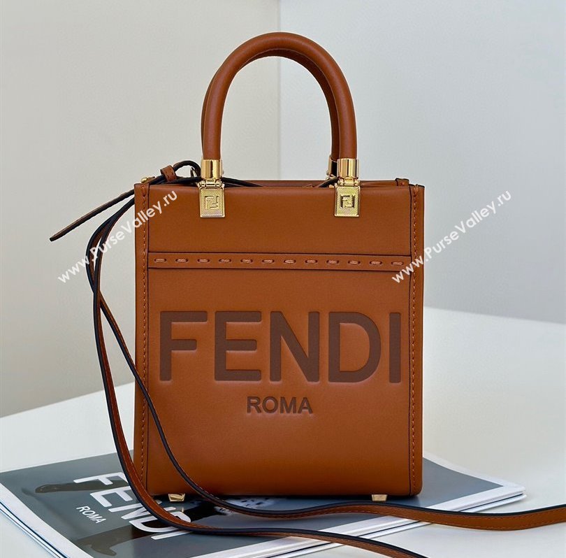 Fendi Mini Sunshine Shopper Tote Bag in Brown Leather 2024 8639S (CL-241213032)