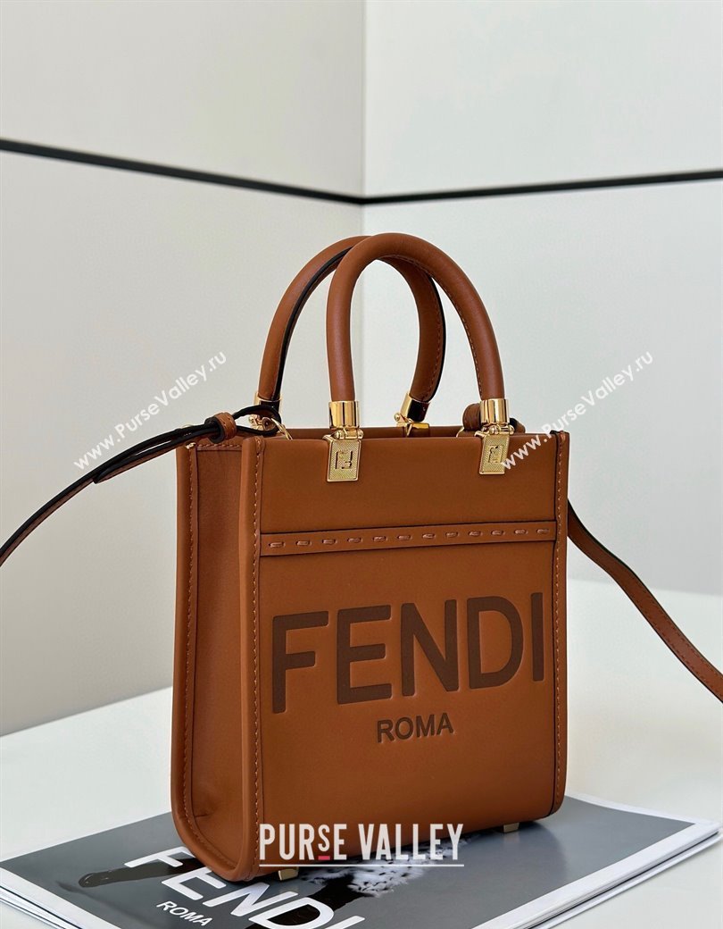 Fendi Mini Sunshine Shopper Tote Bag in Brown Leather 2024 8639S (CL-241213032)