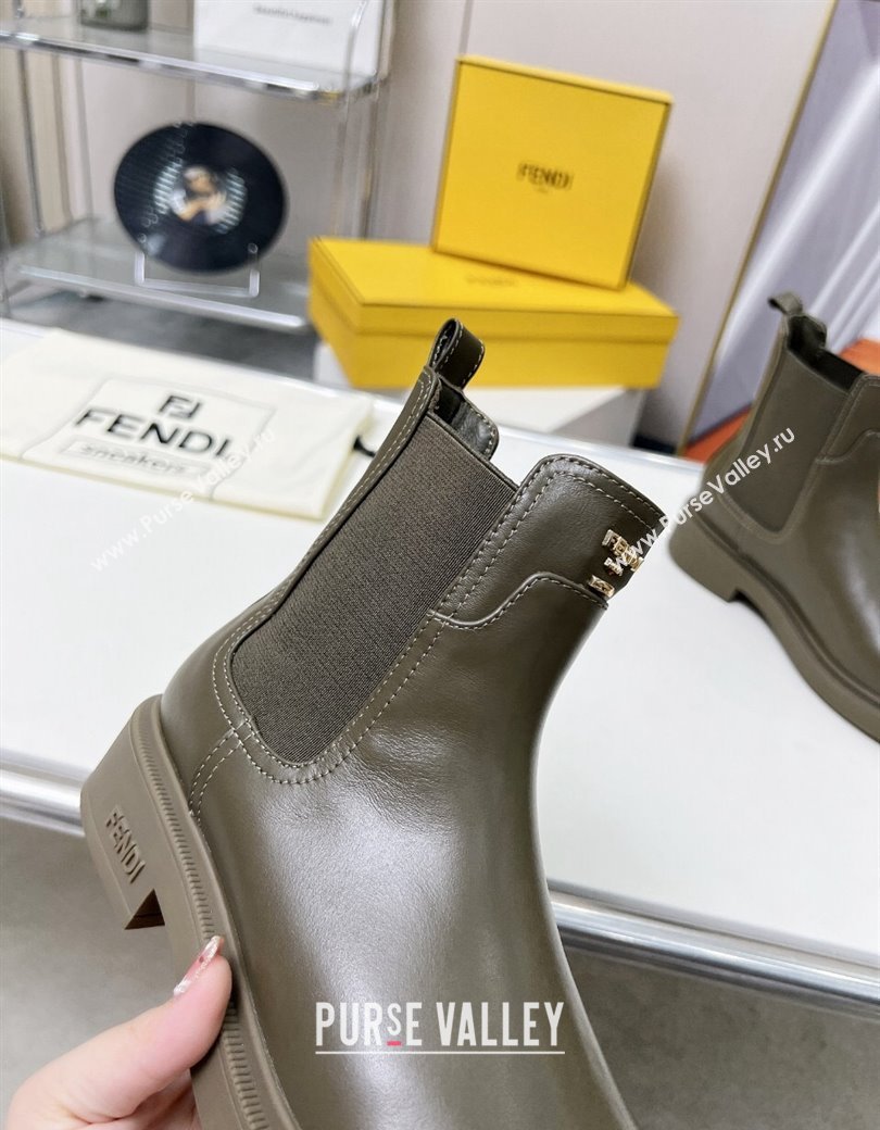 Fendi Filo Biker Ankle Boots 3.5cm in Leather Green 2024 1224 (MD-241224007)