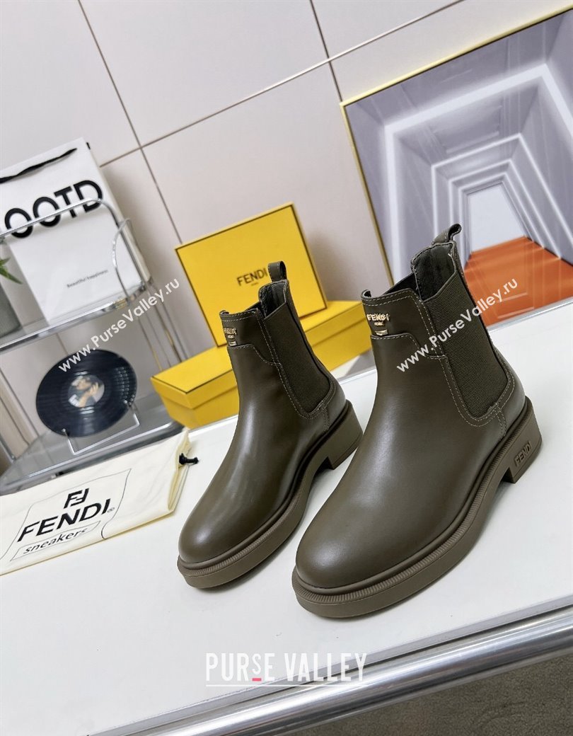 Fendi Filo Biker Ankle Boots 3.5cm in Leather Green 2024 1224 (MD-241224007)