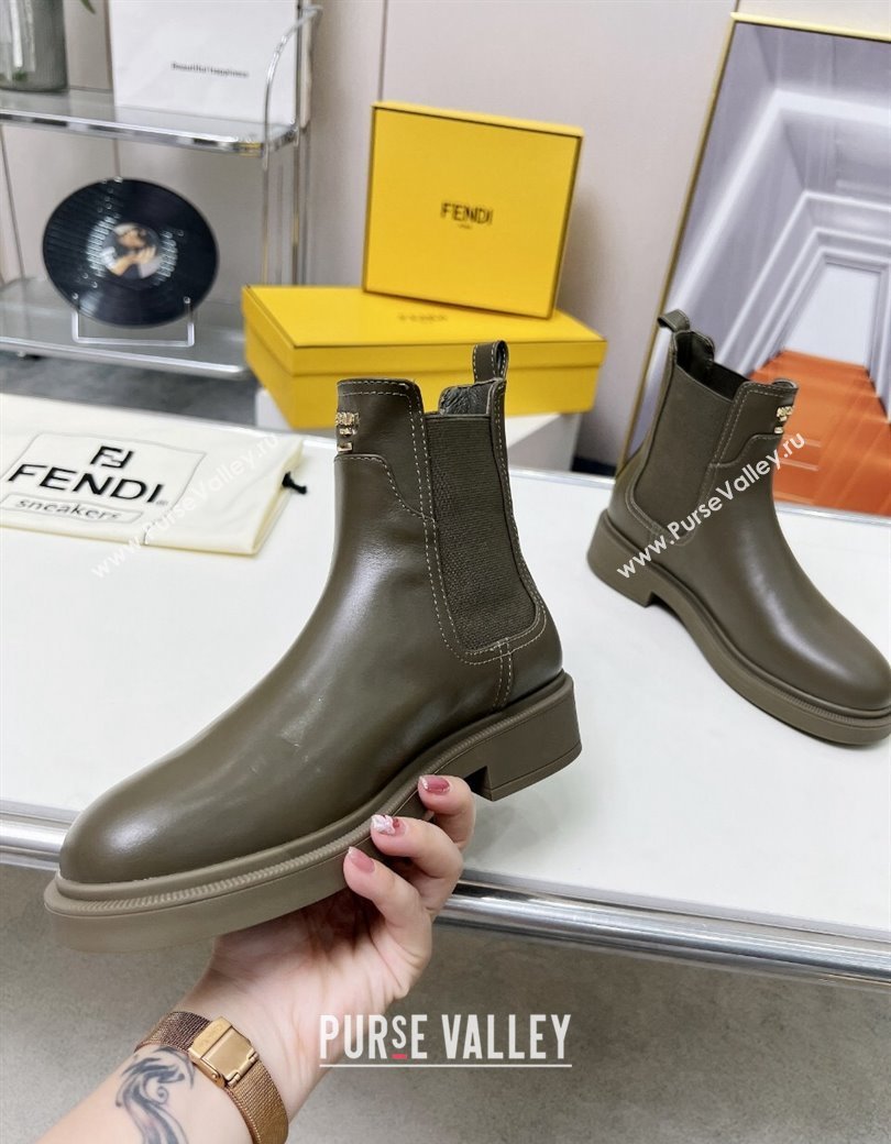 Fendi Filo Biker Ankle Boots 3.5cm in Leather Green 2024 1224 (MD-241224007)