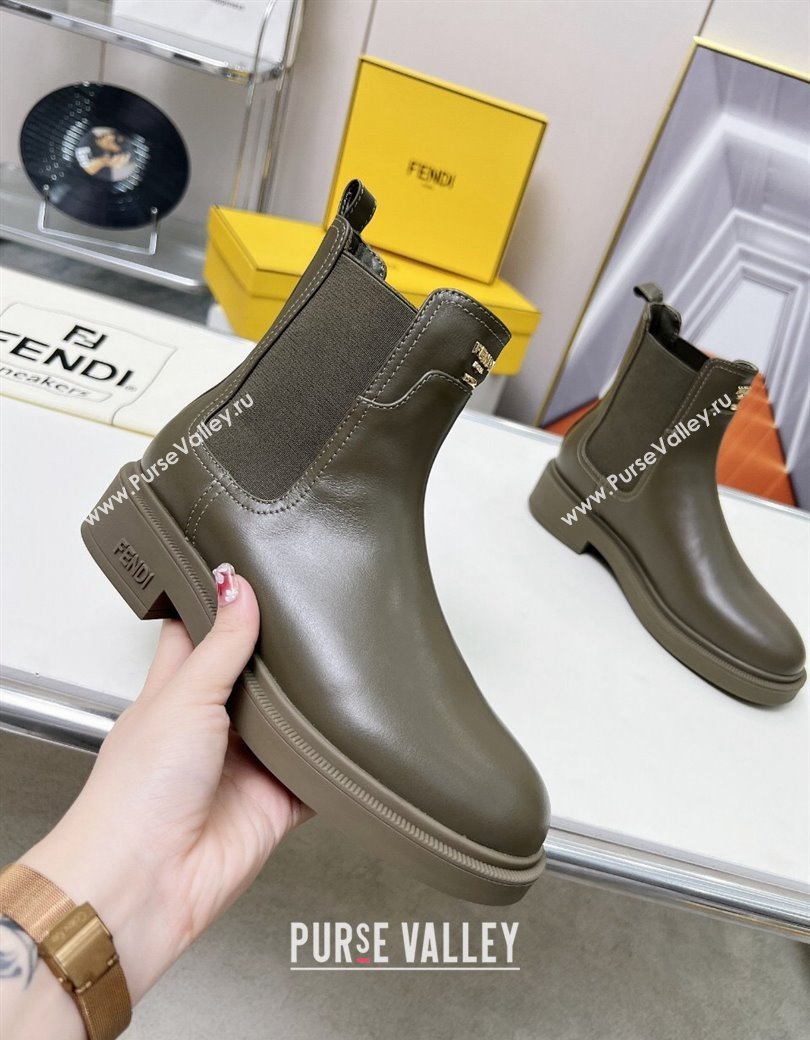 Fendi Filo Biker Ankle Boots 3.5cm in Leather Green 2024 1224 (MD-241224007)