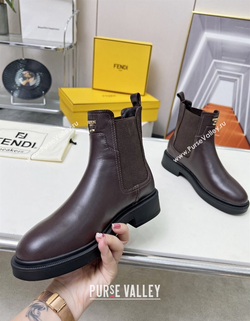 Fendi Filo Biker Ankle Boots 3.5cm in Leather Brown 2024 1224 (MD-241224008)