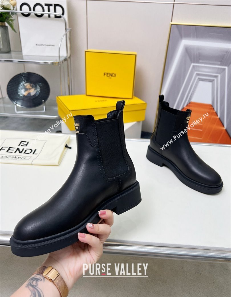 Fendi Filo Biker Ankle Boots 3.5cm in Leather Black 2024 1224 (MD-241224009)