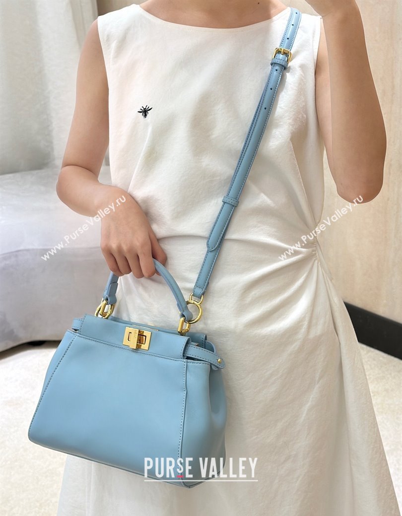 Fendi Peekaboo Mini Bag in Soft Lambskin Light Blue 2025 8315 (CL-250208036)