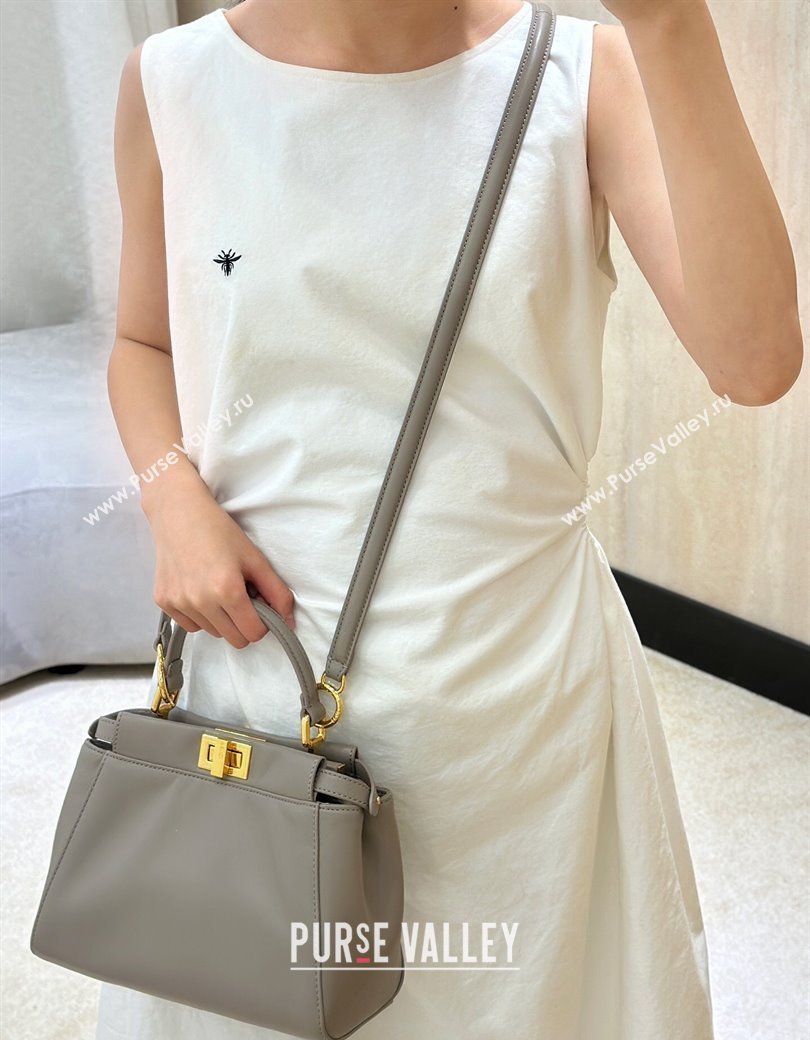Fendi Peekaboo Mini Bag in Soft Lambskin Light Grey 2025 8315 (CL-250208040)
