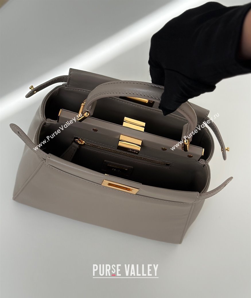 Fendi Peekaboo Mini Bag in Soft Lambskin Light Grey 2025 8315 (CL-250208040)
