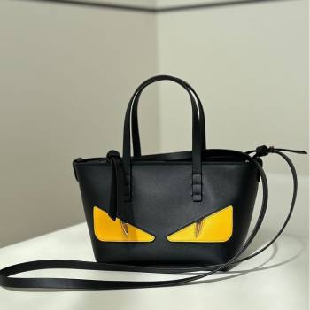 Fendi Lunar New Year Roll Mini Tote Bag in Black Leather with Fendi Yellow Eyes 2025 8675 (CL-250210030)