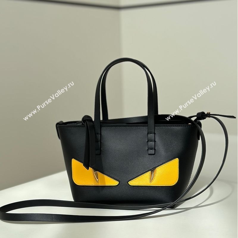 Fendi Lunar New Year Roll Mini Tote Bag in Black Leather with Fendi Yellow Eyes 2025 8675 (CL-250210030)