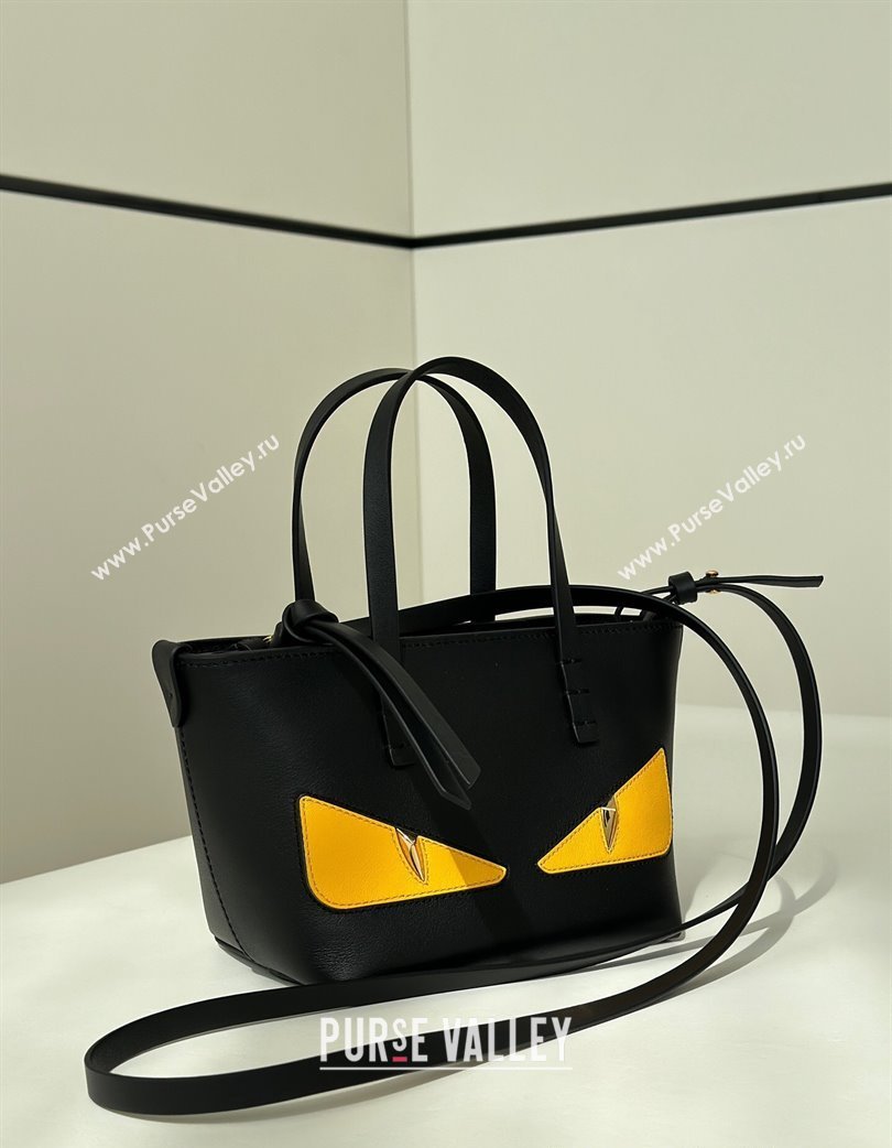 Fendi Lunar New Year Roll Mini Tote Bag in Black Leather with Fendi Yellow Eyes 2025 8675 (CL-250210030)