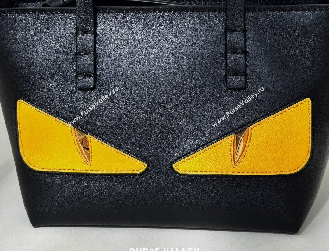 Fendi Lunar New Year Roll Mini Tote Bag in Black Leather with Fendi Yellow Eyes 2025 8675 (CL-250210030)