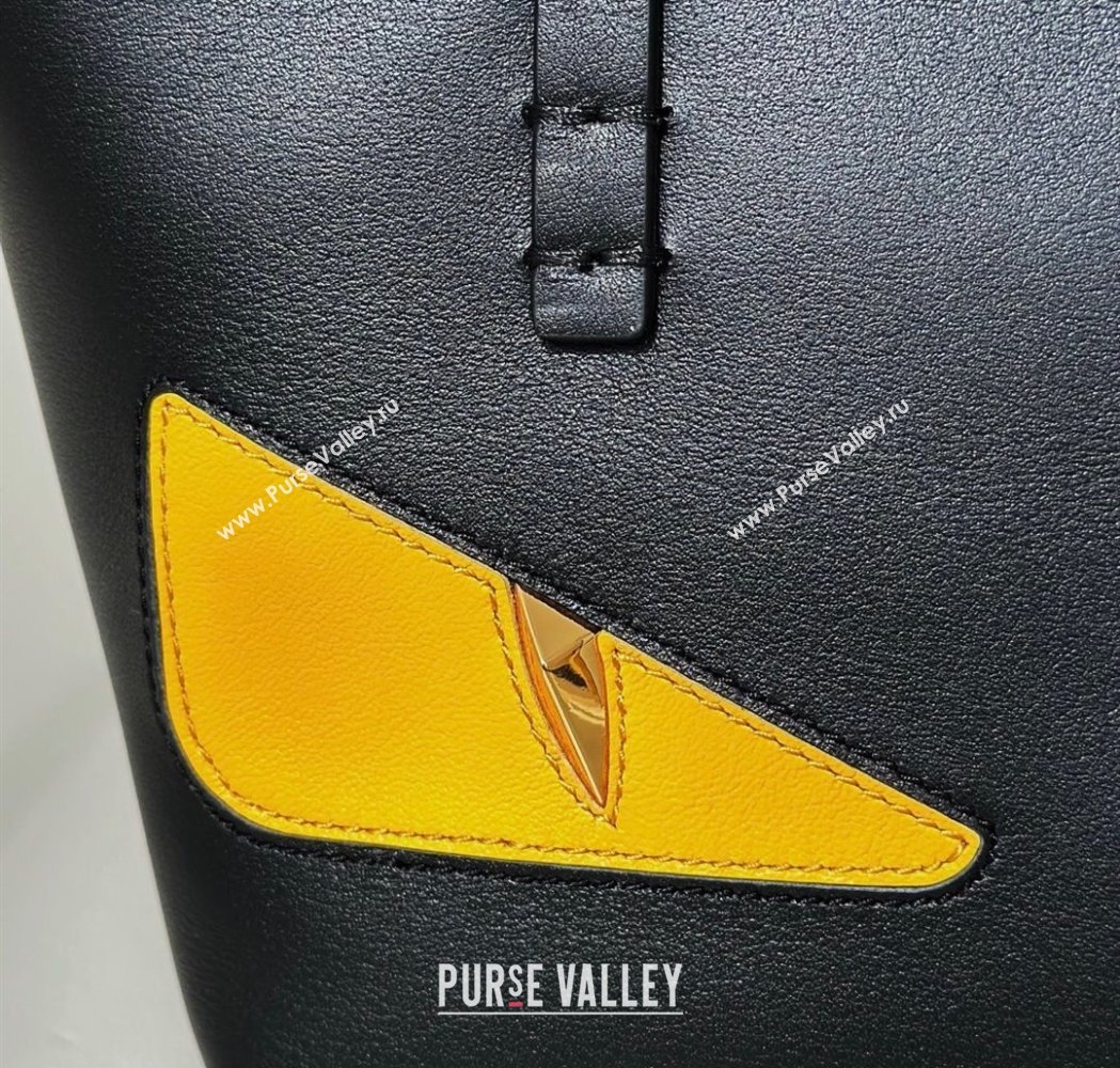 Fendi Lunar New Year Roll Mini Tote Bag in Black Leather with Fendi Yellow Eyes 2025 8675 (CL-250210030)