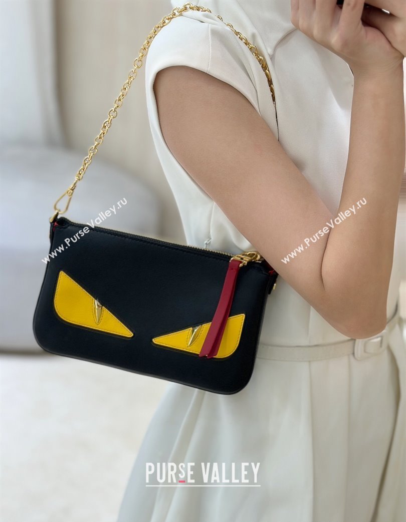Fendi Lunar New Year Baguette Pouch Mini Bag in Black Leather with Fendi Yellow Eyes 2025 8673 (CL-250210031)
