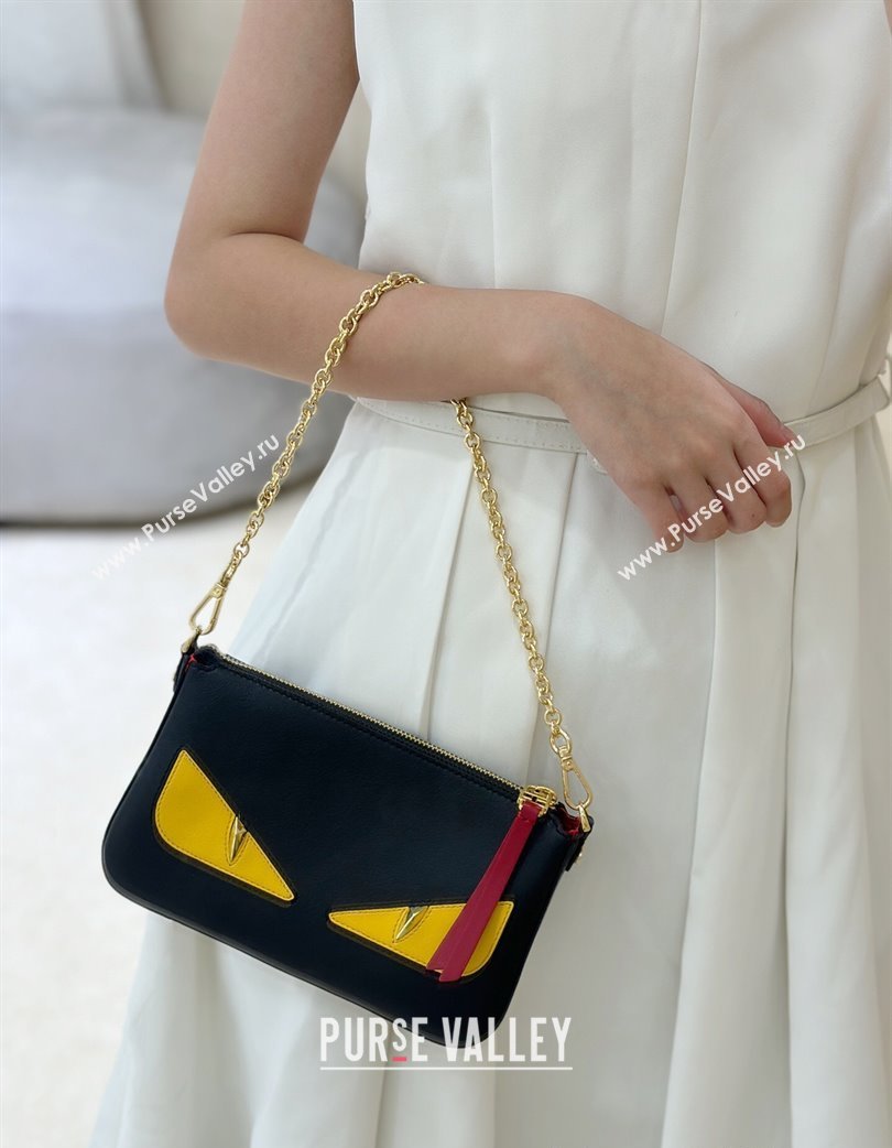 Fendi Lunar New Year Baguette Pouch Mini Bag in Black Leather with Fendi Yellow Eyes 2025 8673 (CL-250210031)