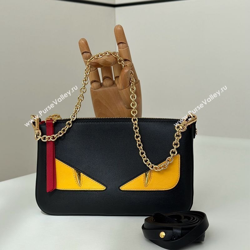 Fendi Lunar New Year Baguette Pouch Mini Bag in Black Leather with Fendi Yellow Eyes 2025 8673 (CL-250210031)