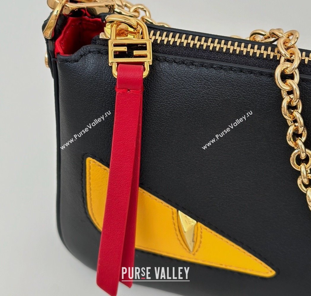 Fendi Lunar New Year Baguette Pouch Mini Bag in Black Leather with Fendi Yellow Eyes 2025 8673 (CL-250210031)