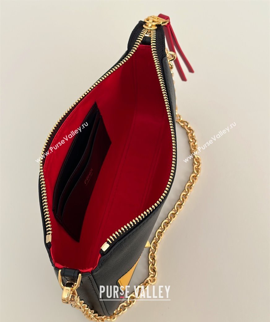 Fendi Lunar New Year Baguette Pouch Mini Bag in Black Leather with Fendi Yellow Eyes 2025 8673 (CL-250210031)