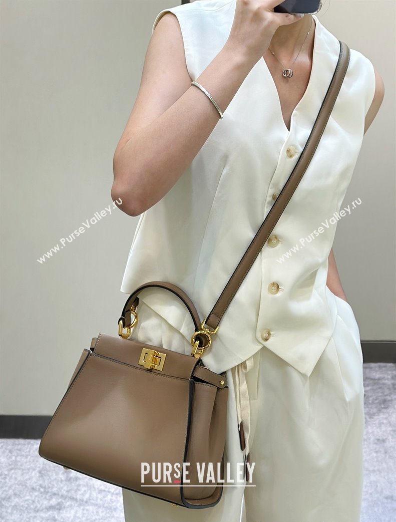 Fendi Peekaboo Mini Bag in Calfskin Leather Light Brown 2025 2125 Top Quality (CL-250208043)