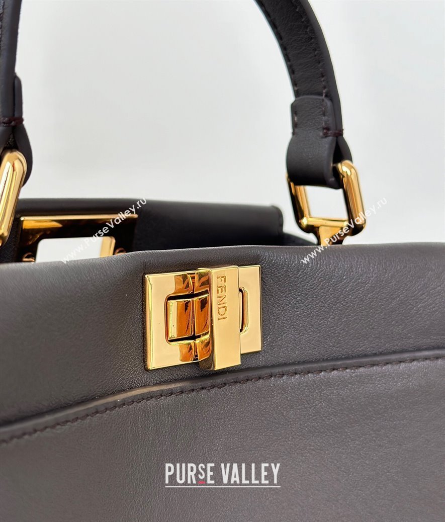 Fendi Peekaboo Mini Bag in Calfskin Leather Dark Coffee Brown 2025 2125 Top Quality (CL-250208044)