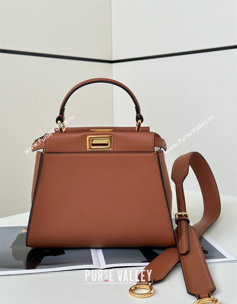 Fendi Peekaboo Mini Bag in Calfskin Leather Caramel Brown 2025 2125 Top Quality (CL-250208045)