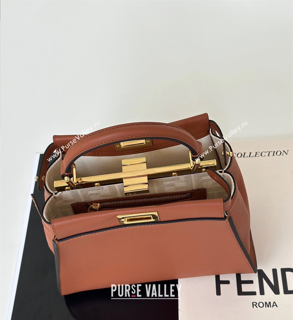 Fendi Peekaboo Mini Bag in Calfskin Leather Caramel Brown 2025 2125 Top Quality (CL-250208045)