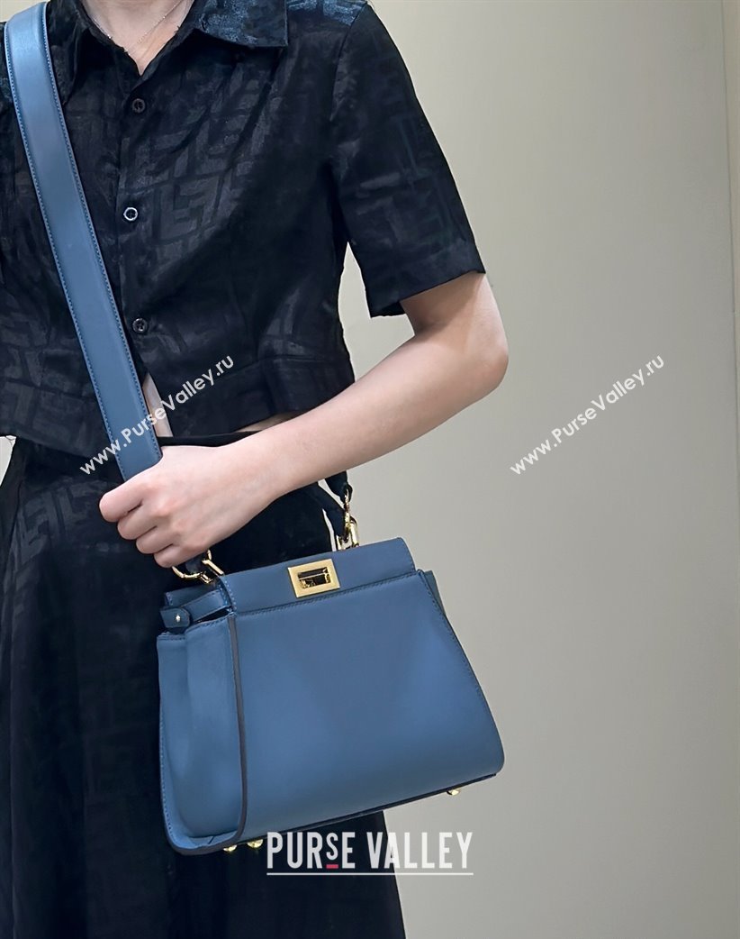 Fendi Peekaboo Mini Bag in Calfskin Leather Morocco Blue 2025 2125 Top Quality (CL-250208047)