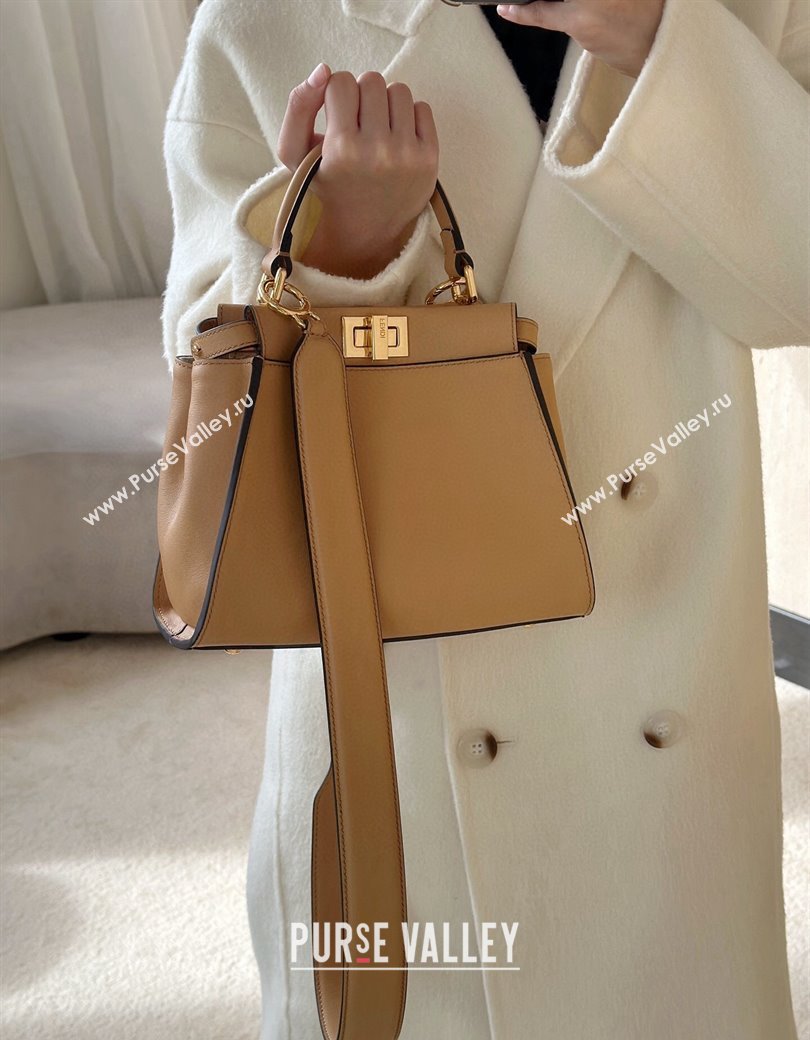 Fendi Peekaboo Mini Bag in Calfskin Leather Milky Tea Beige 2025 2125 Top Quality (CL-250208050)