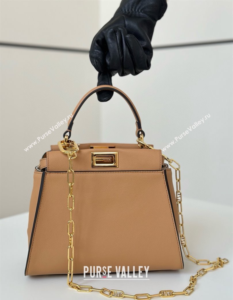 Fendi Peekaboo Mini Bag in Calfskin Leather Milky Tea Beige 2025 2125 Top Quality (CL-250208050)