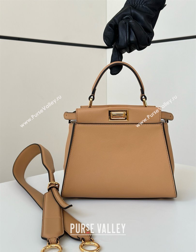 Fendi Peekaboo Mini Bag in Calfskin Leather Milky Tea Beige 2025 2125 Top Quality (CL-250208050)