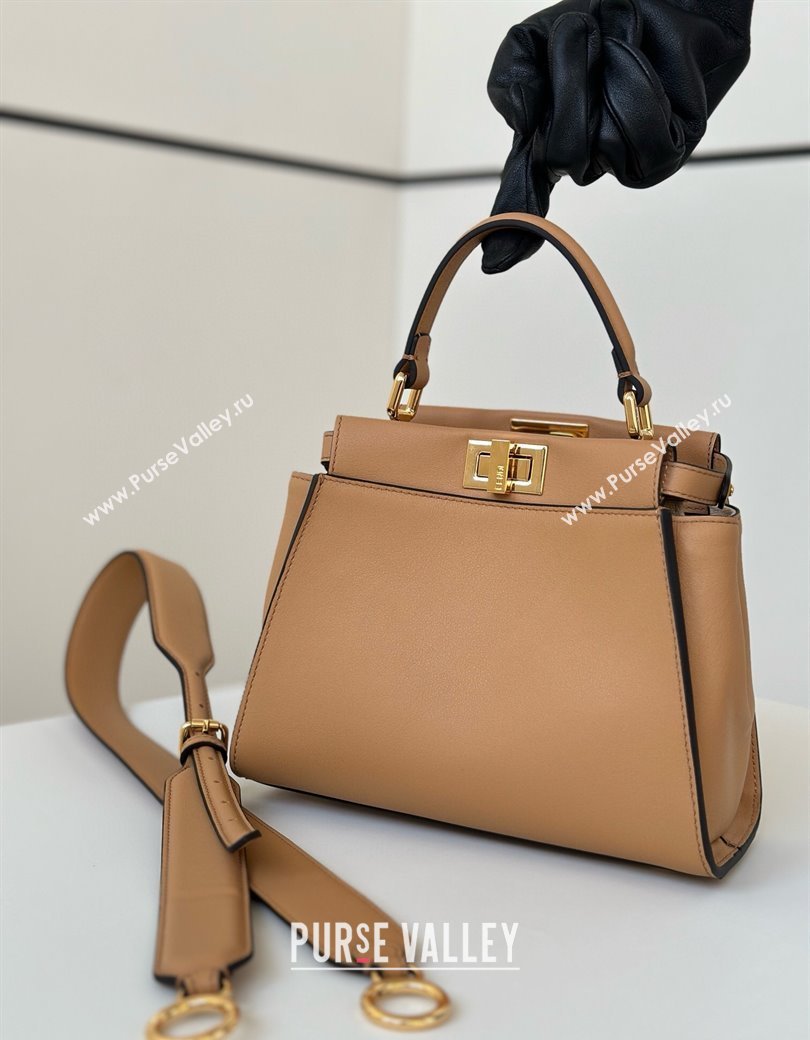 Fendi Peekaboo Mini Bag in Calfskin Leather Milky Tea Beige 2025 2125 Top Quality (CL-250208050)