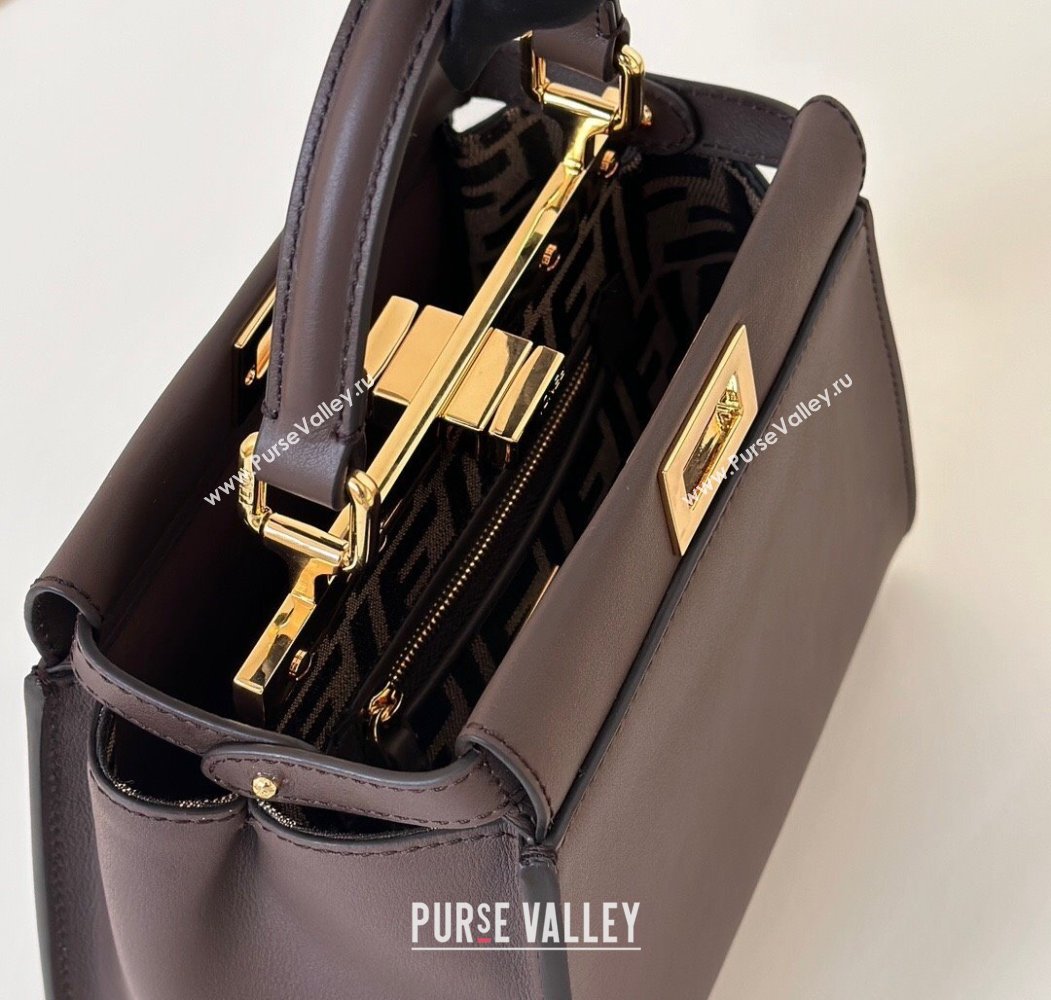 Fendi Peekaboo Mini Bag in Calfskin Leather Chocolate Brown 2025 2125 Top Quality (CL-250208052)