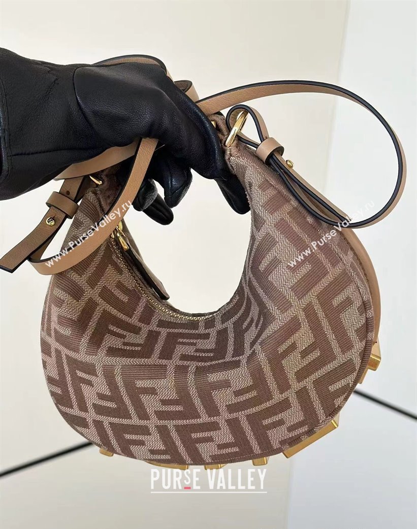 Fendi Fendigraphy Mini Hobo Bag in FF Fabric Beige 2025 8657 (CL-250210033)