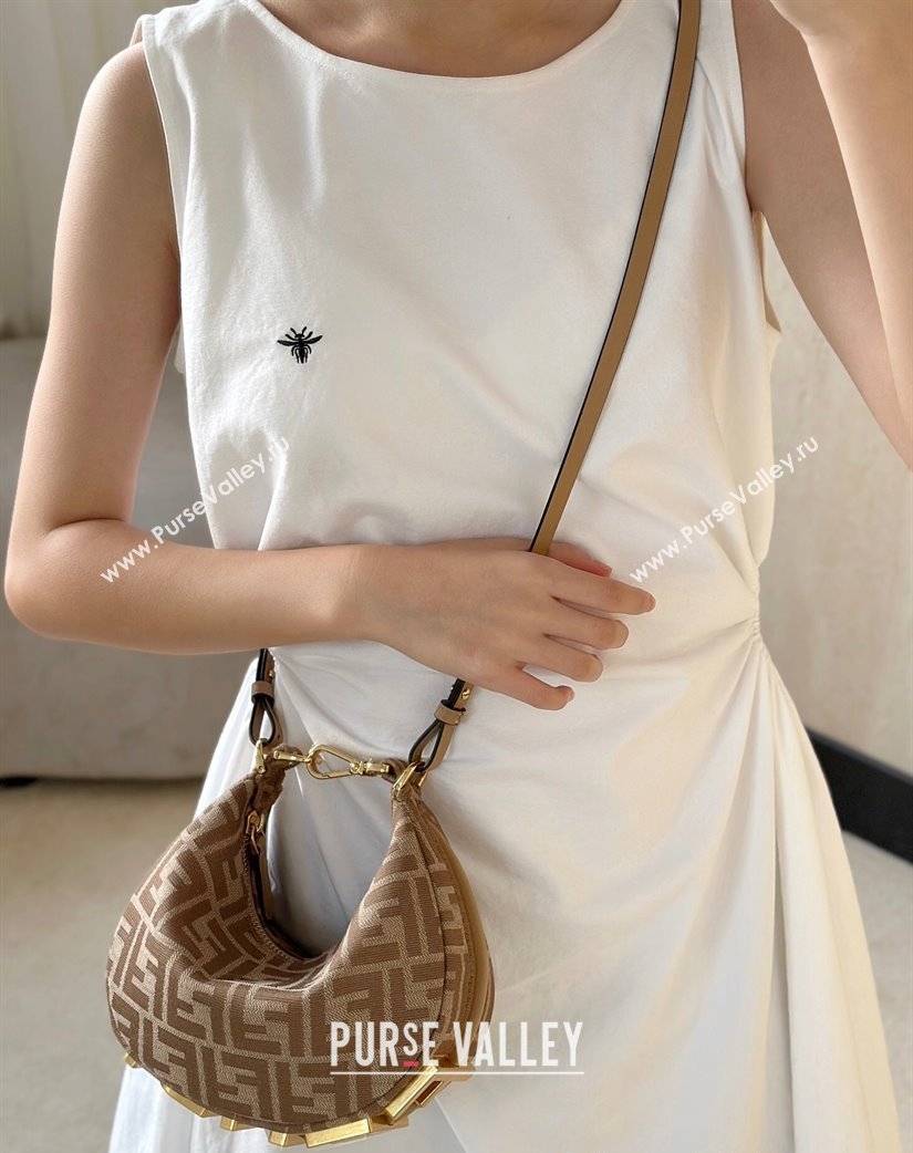 Fendi Fendigraphy Mini Hobo Bag in FF Fabric Beige 2025 8657 (CL-250210033)
